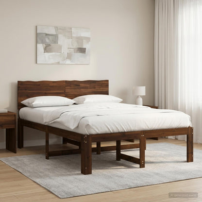 Double Bed Frame with Headboard ROSTOCK Dark Brown 150 x 200 cm