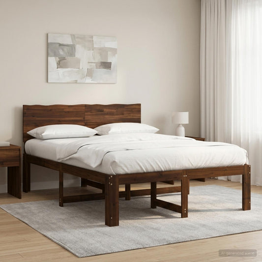 Double Bed Frame with Headboard ROSTOCK Dark Brown 150 x 200 cm