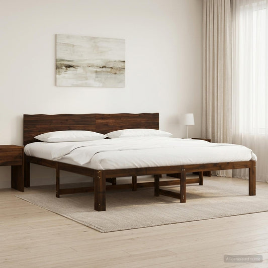 Double Bed Frame with Headboard ROSTOCK Dark Brown 180 x 200 cm