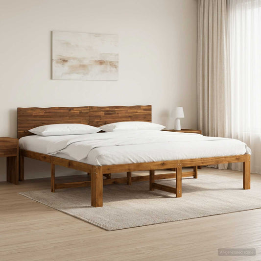 Double Bed Frame with Headboard ROSTOCK Natural 200 x 200 cm