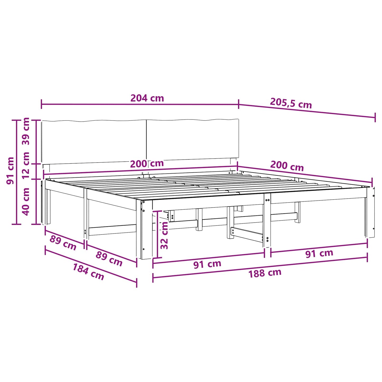 Double Bed Frame with Headboard ROSTOCK Natural 200 x 200 cm