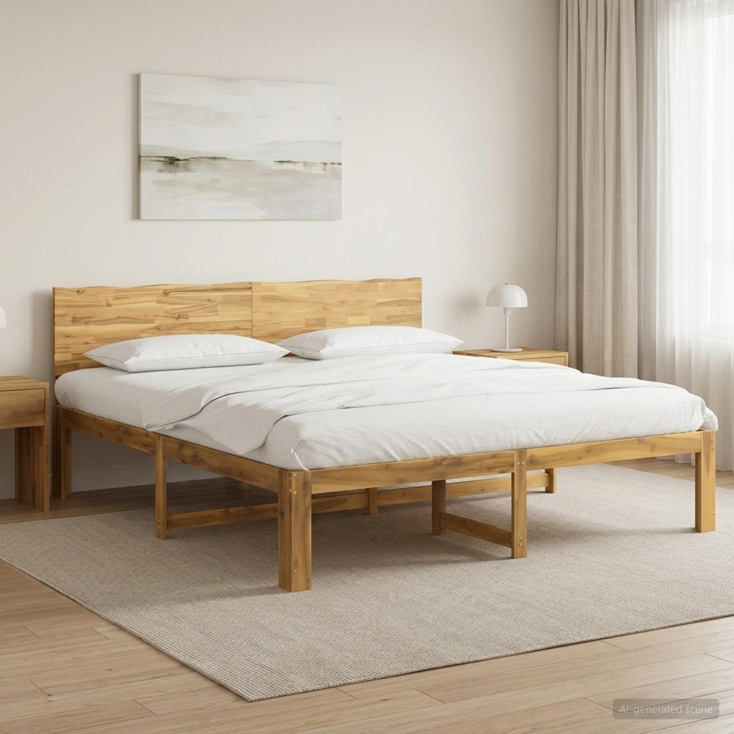 Double Bed Frame with Headboard ROSTOCK White 200 x 200 cm