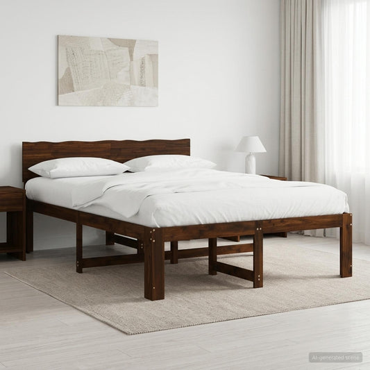 Double Bed Frame with Headboard ROSTOCK Dark Brown 160 x 200 cm