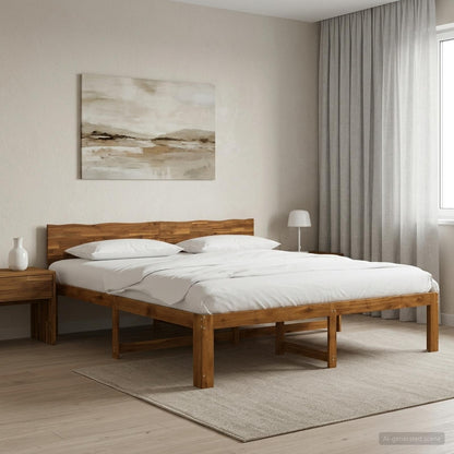 Double Bed Frame with Headboard ROSTOCK Natural 200 x 200 cm