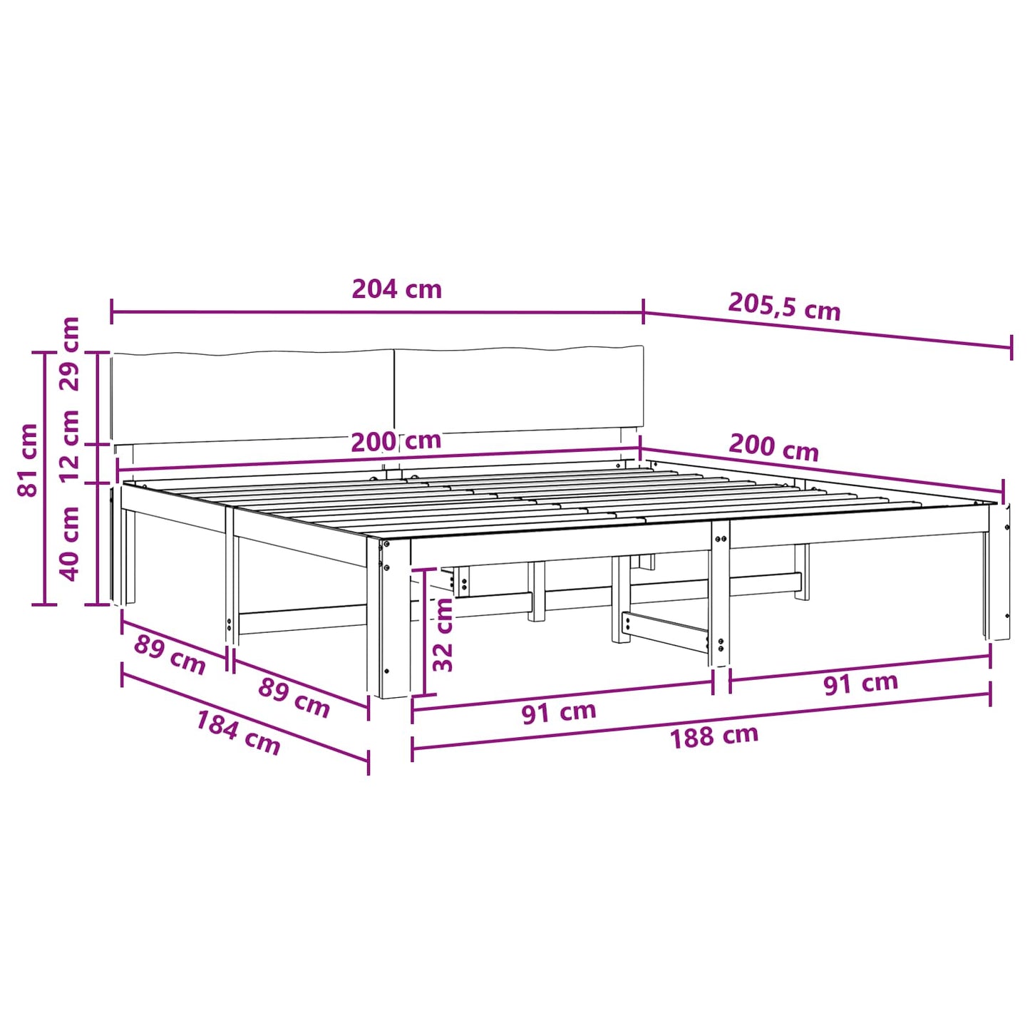 Double Bed Frame with Headboard ROSTOCK White 200 x 200 cm