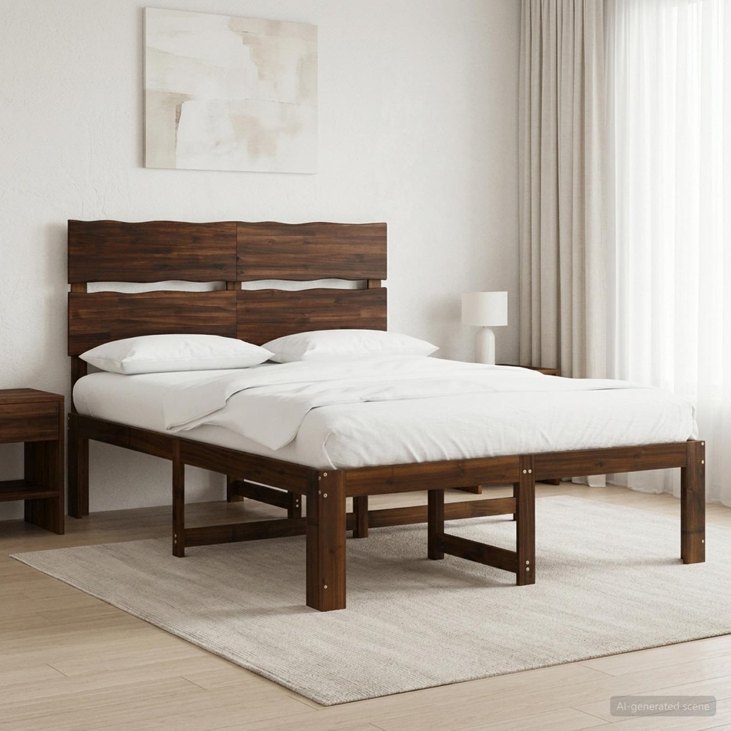 Double Bed Frame with Headboard ROSTOCK Dark Brown 140 x 190 cm