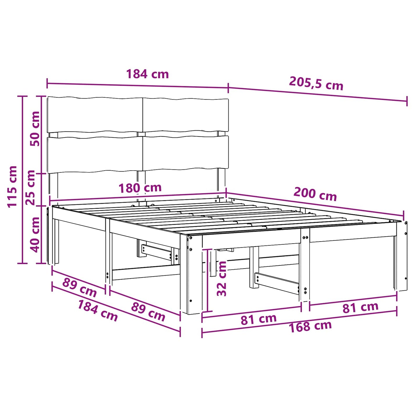 Double Bed Frame with Headboard ROSTOCK Dark Brown 180 x 200 cm