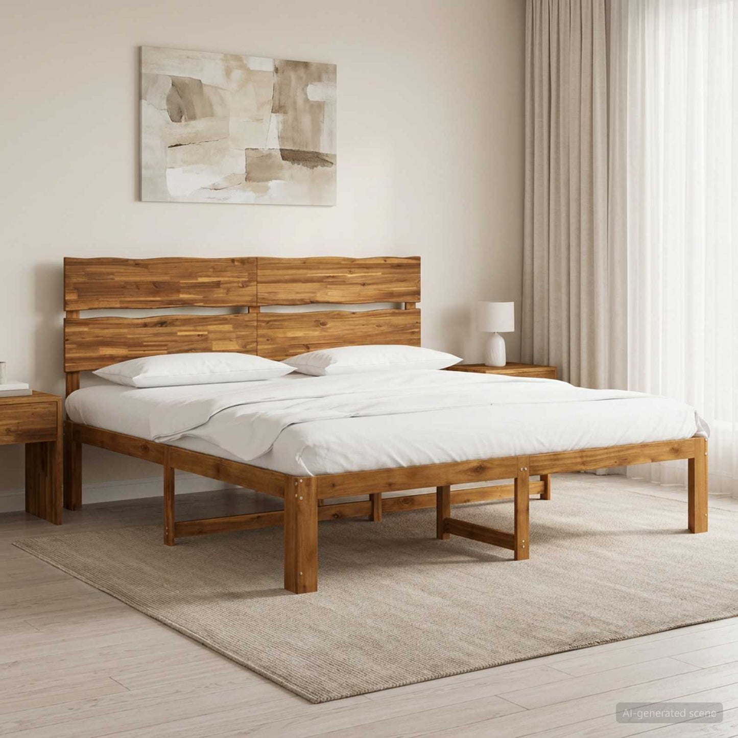 Double Bed Frame with Headboard ROSTOCK Natural 200 x 200 cm