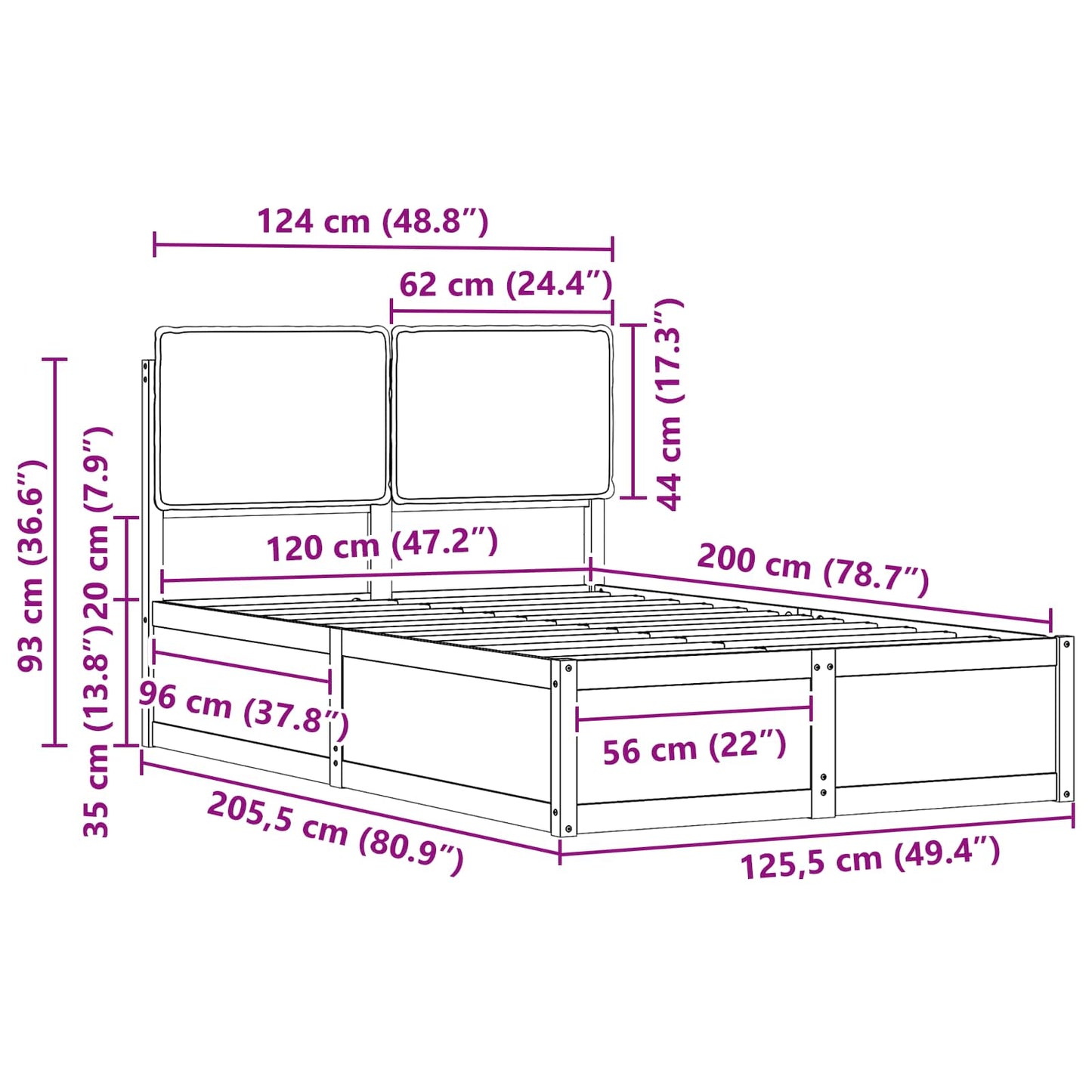 Bed Frame with Upholstered Headboard Black 120 x 200 cm