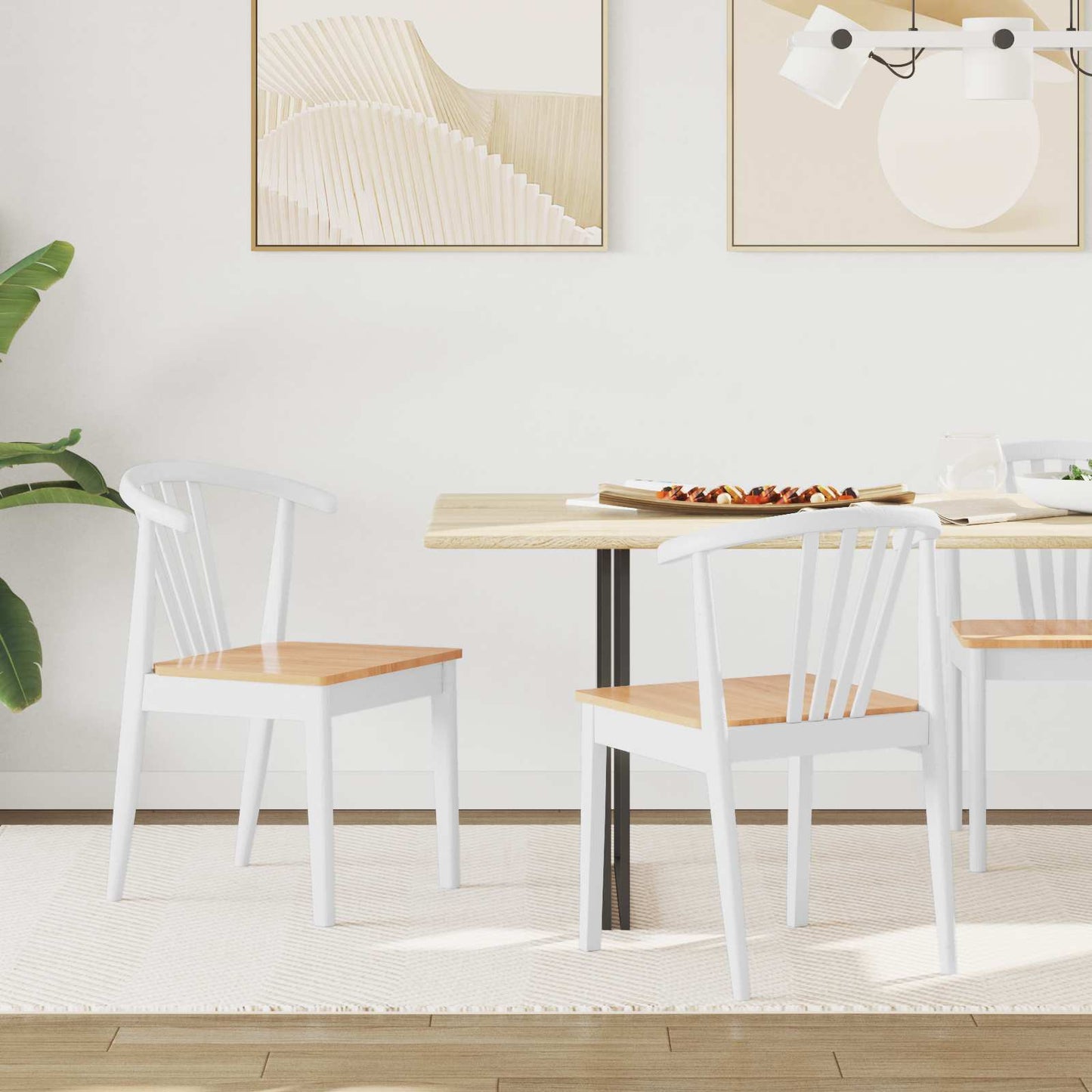 Dining Chair 2 pcs White and natural Solid Rubberwood