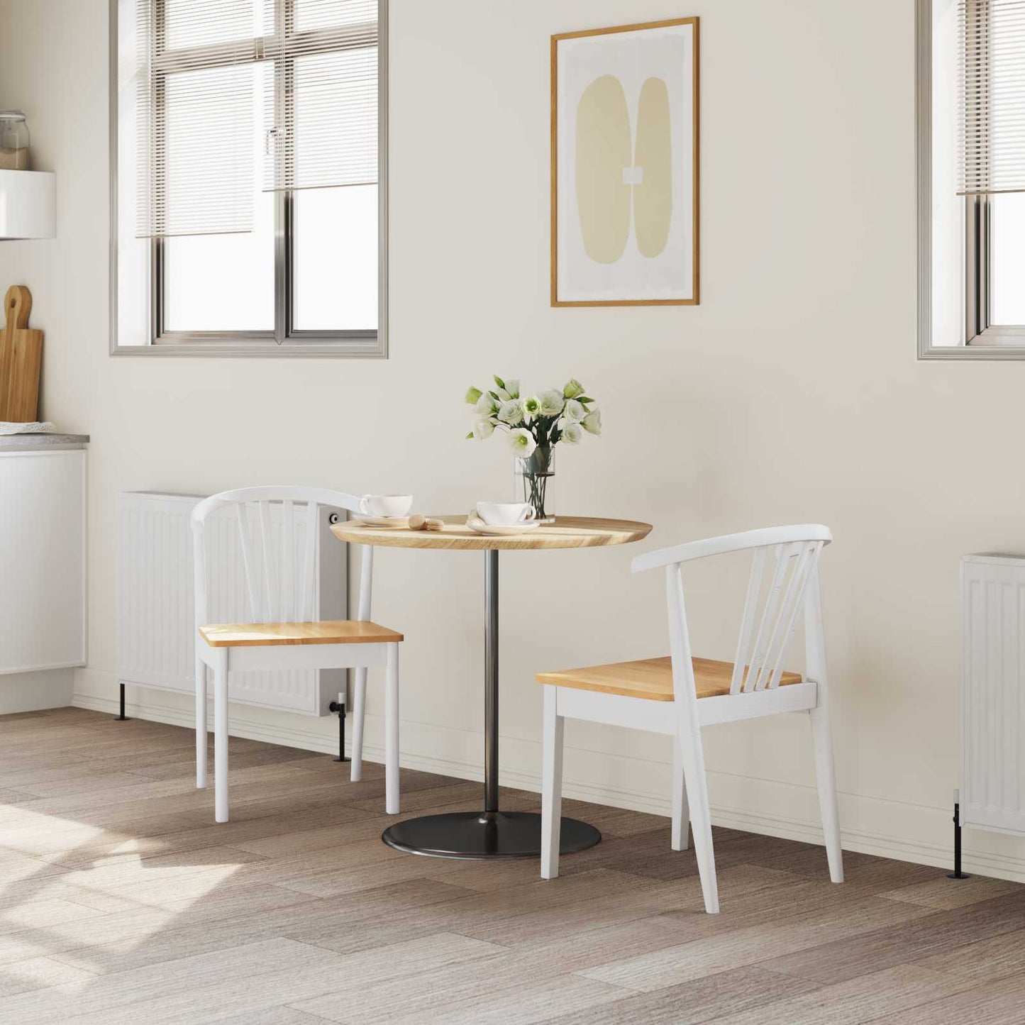 Dining Chair 2 pcs White and natural Solid Rubberwood