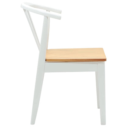 Dining Chair 2 pcs White and natural Solid Rubberwood