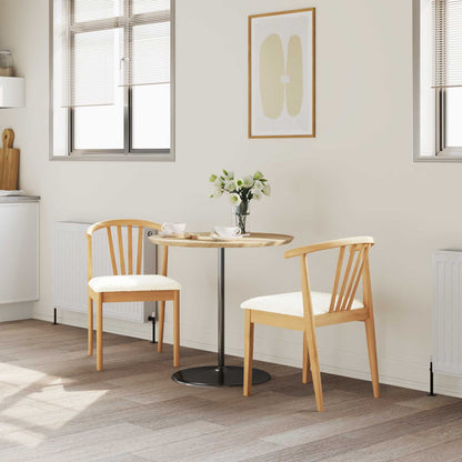 Dining Chair 2 pcs Natural and White Solid Rubberwood