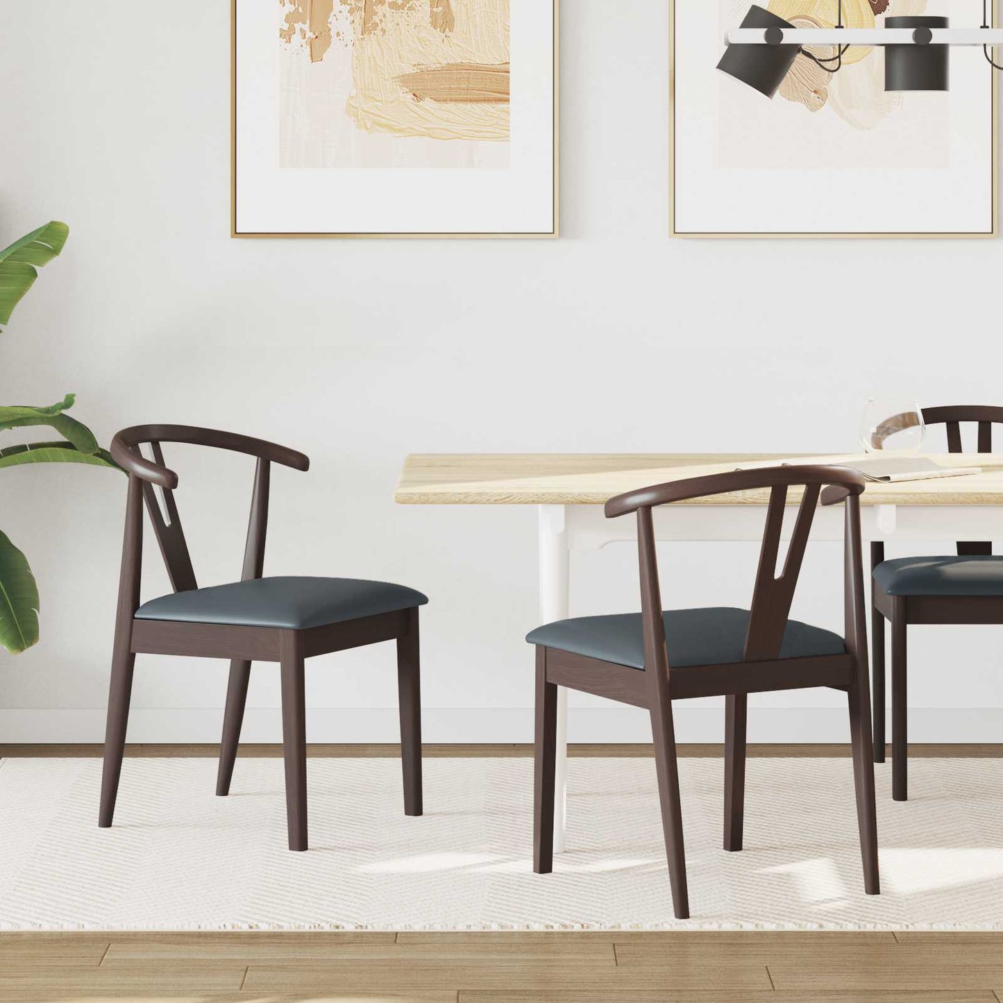 Dining Chair 2 pcs Light Brown and Black Solid Rubber Wood