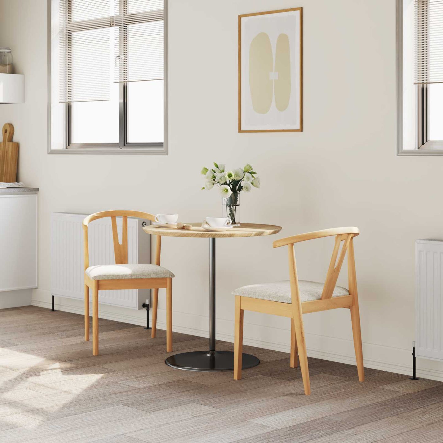 Dining Chair 2 pcs Natural and Light Solid Rubber Wood