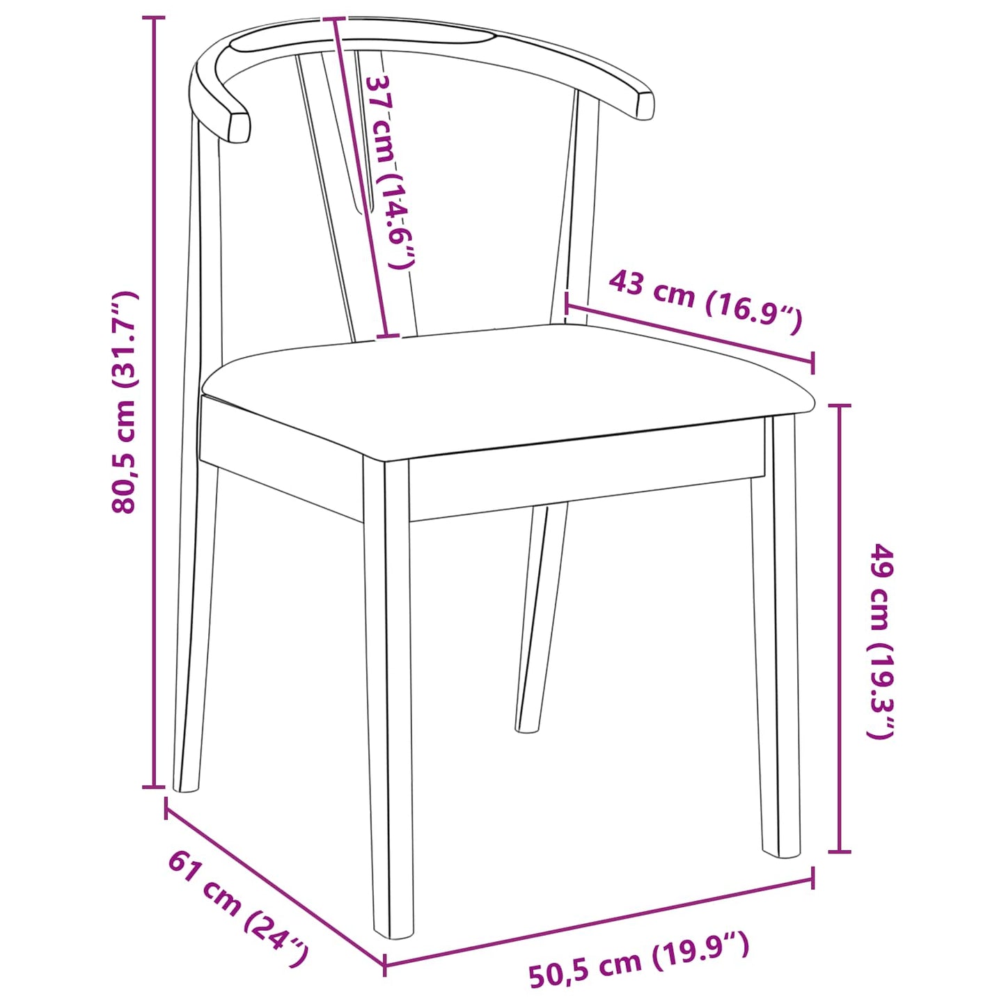 Dining Chair 2 pcs Natural and Light Solid Rubber Wood