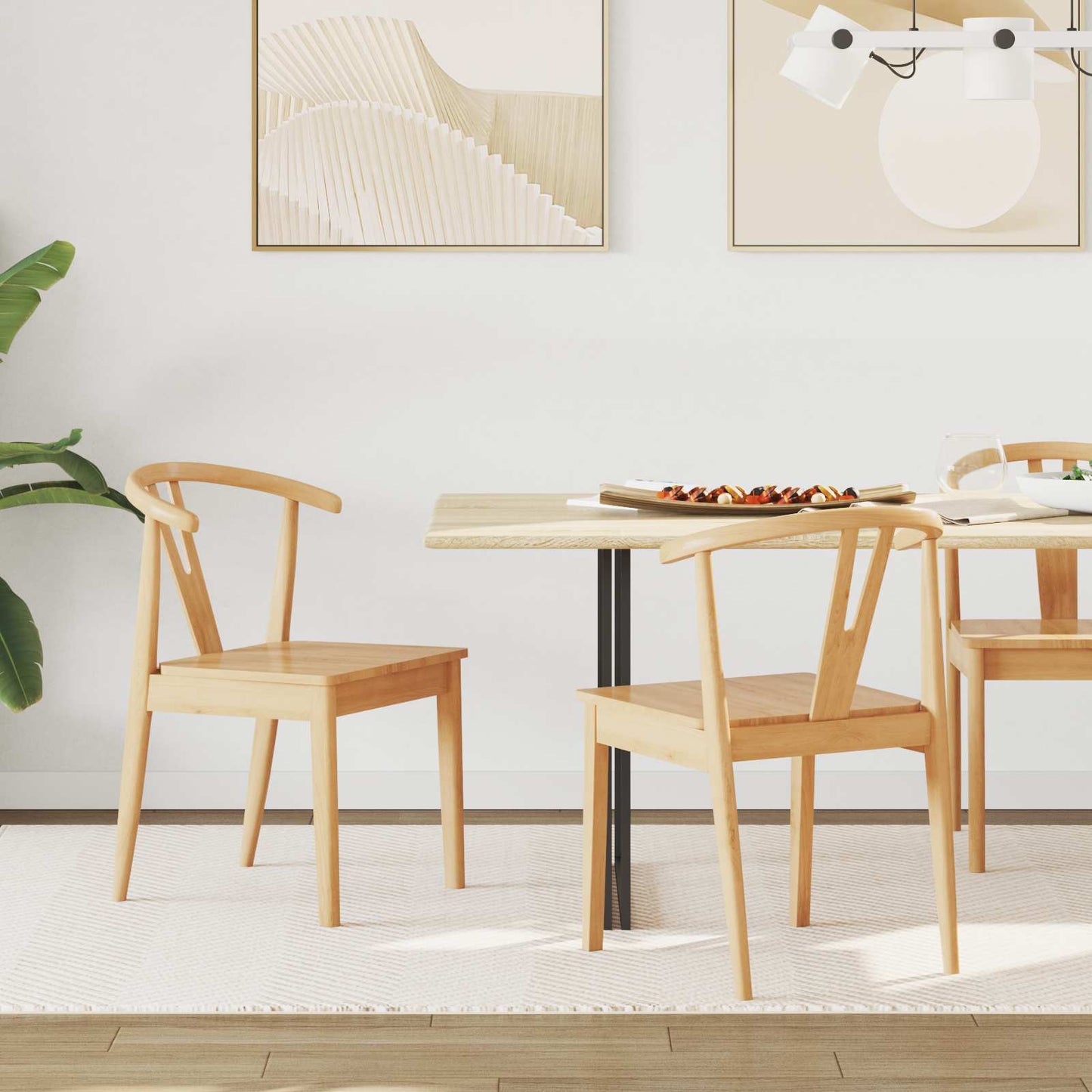 Dining Chair 2 pcs Natural Solid Rubber Wood