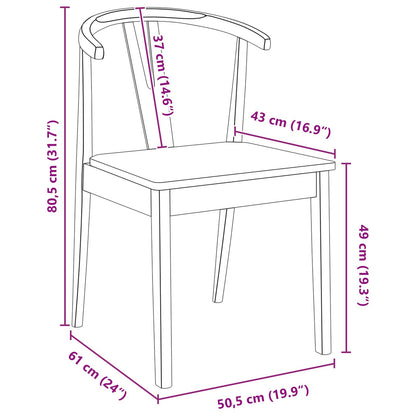 Dining Chair 2 pcs Natural Solid Rubber Wood