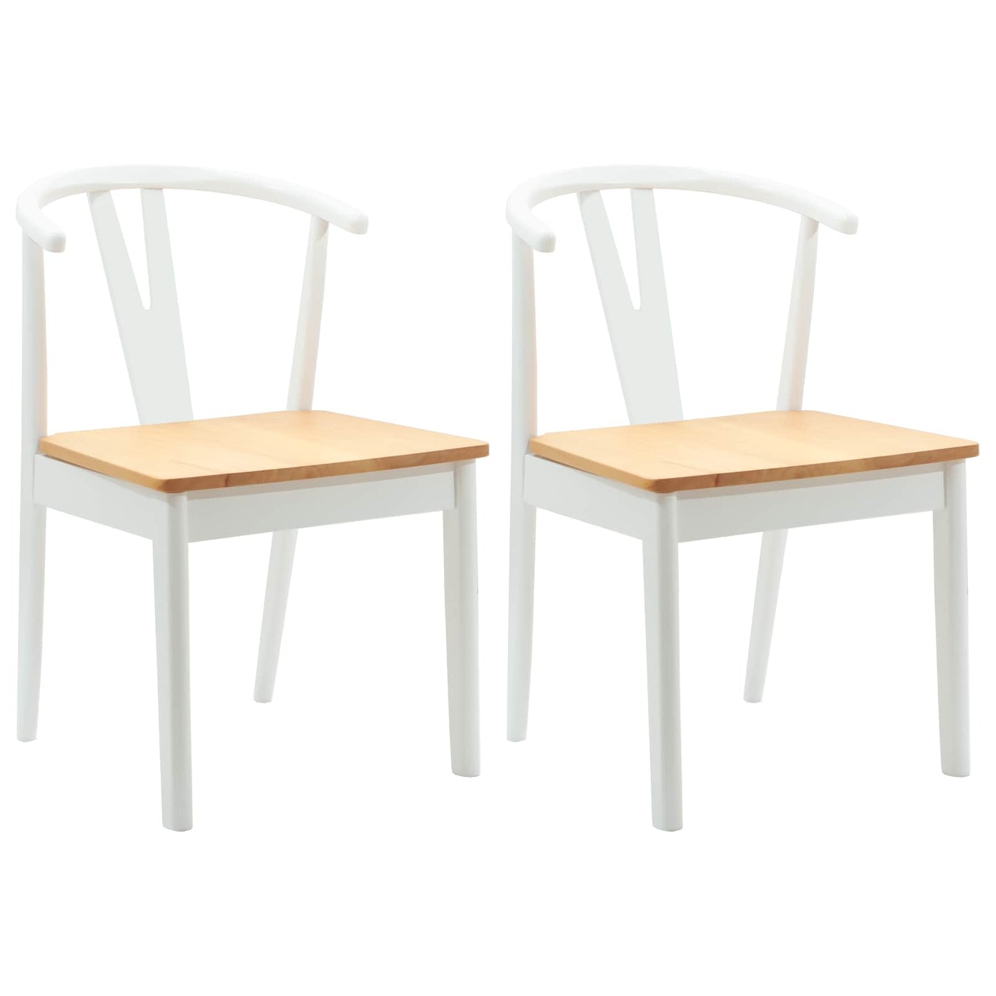 Dining Chair 2 pcs White and Natural Solid Rubber Wood