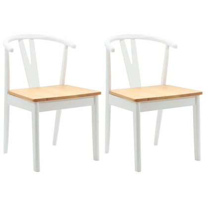 Dining Chair 2 pcs White and Natural Solid Rubber Wood