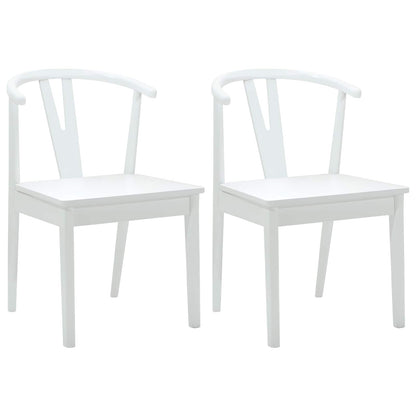 Dining Chair 2 pcs White and White Solid Rubber Wood