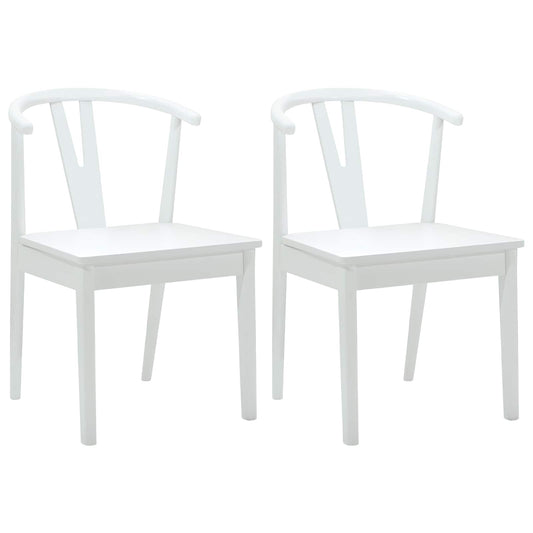 Dining Chair 2 pcs White and White Solid Rubber Wood