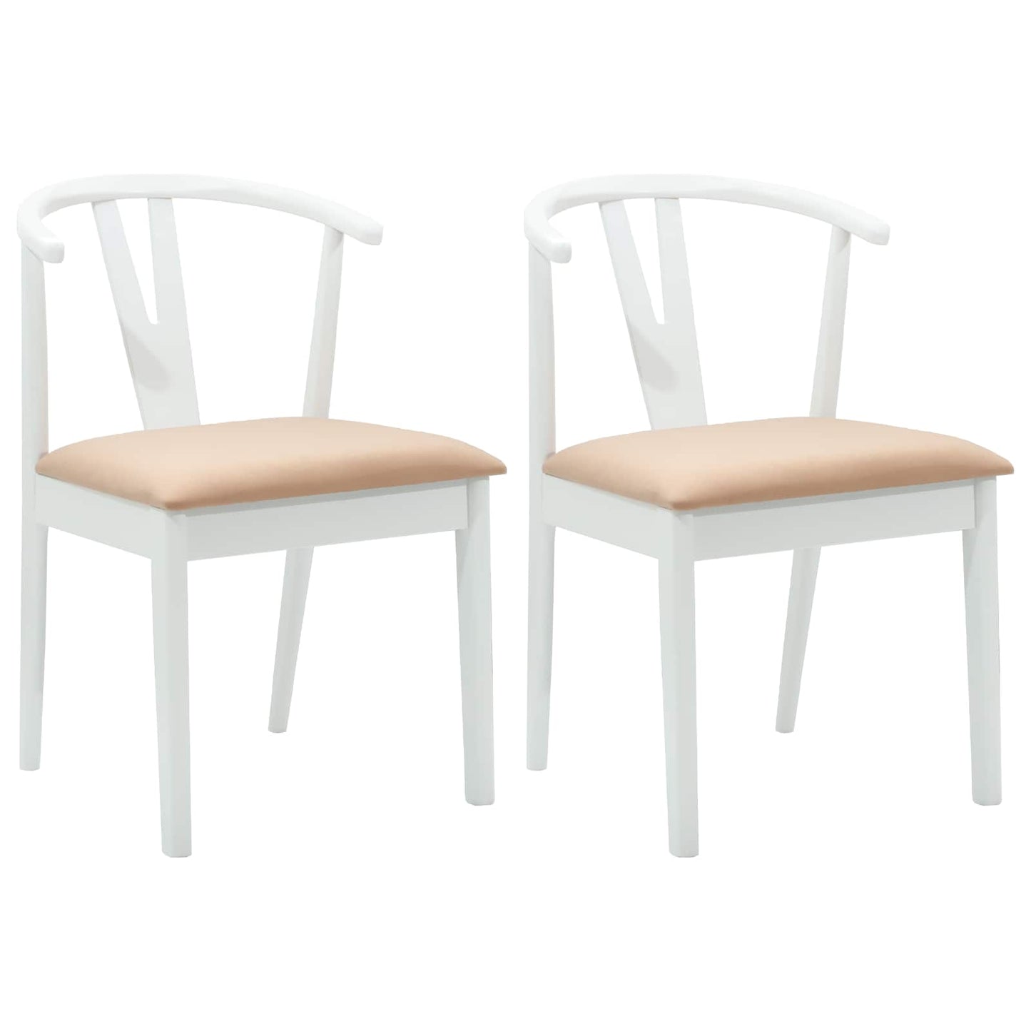 Dining Chair 2 pcs White and Brown Solid Rubber Wood