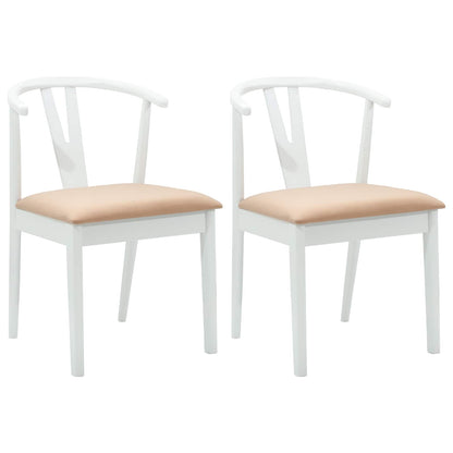 Dining Chair 2 pcs White and Brown Solid Rubber Wood