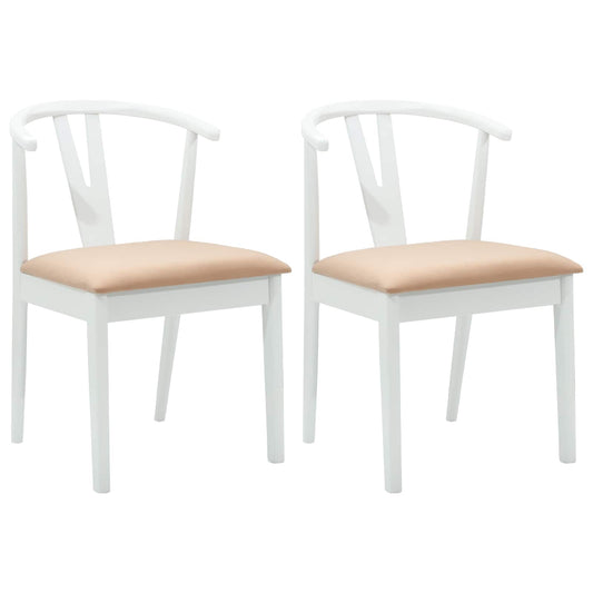 Dining Chair 2 pcs White and Brown Solid Rubber Wood