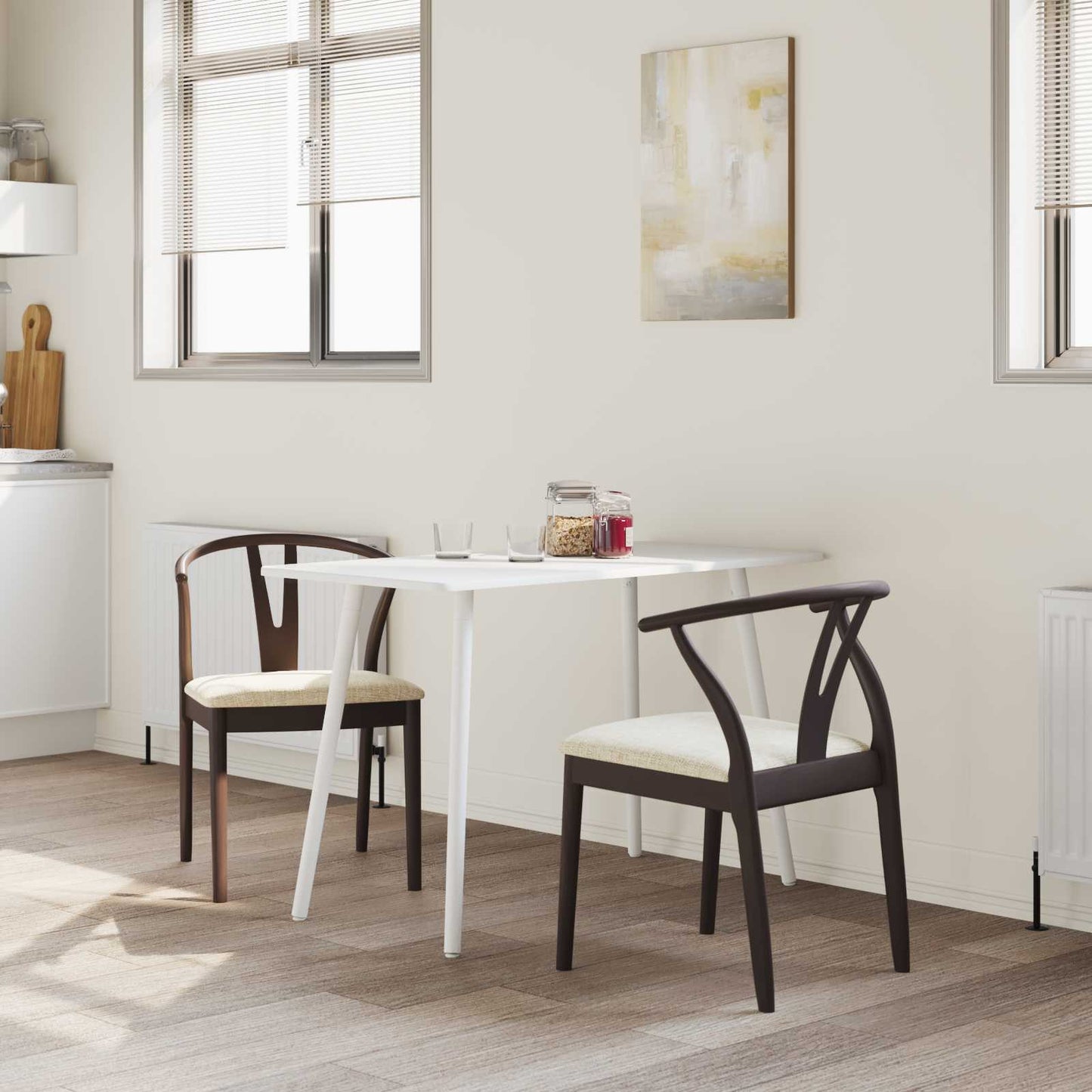 Dining Chair 2 pcs Light Brown and Light Solid Rubber Wood