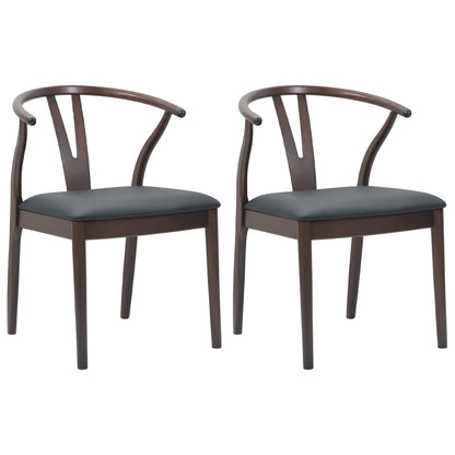 Dining Chair 2 pcs Light Brown and Black Solid Rubber Wood