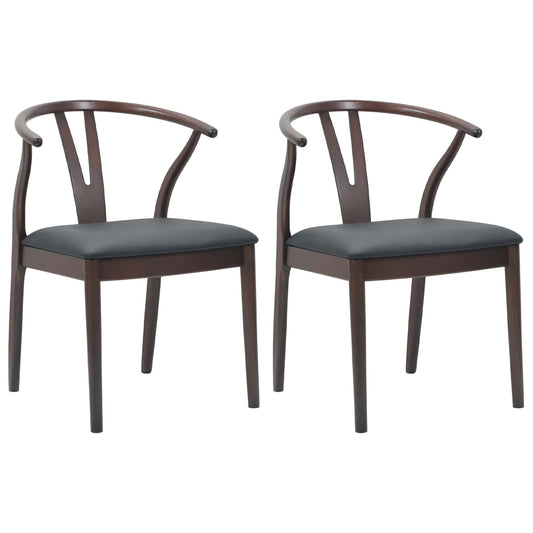 Dining Chair 2 pcs Light Brown and Black Solid Rubber Wood