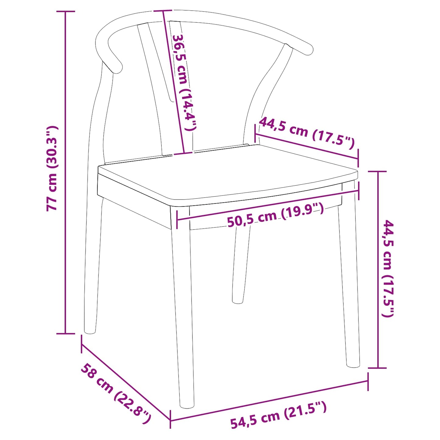 Dining Chair 2 pcs Natural Solid Rubber Wood