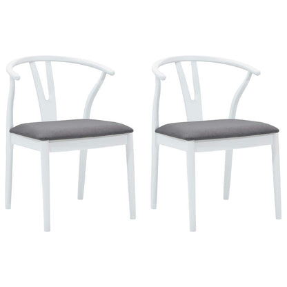 Dining Chair 2 pcs White and Grey Solid Rubber Wood