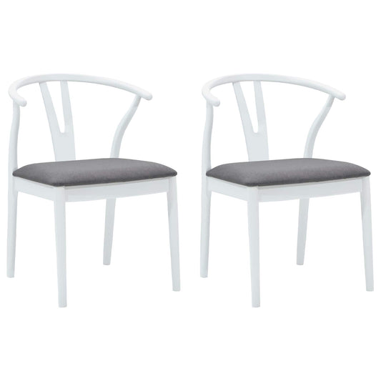 Dining Chair 2 pcs White and Grey Solid Rubber Wood