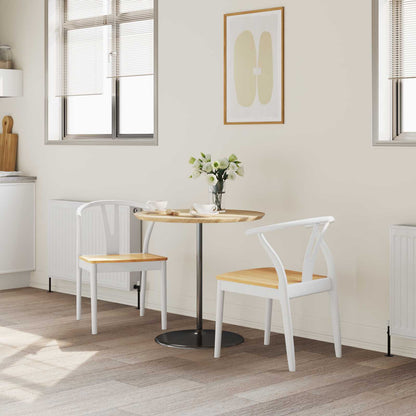 Dining Chair 2 pcs White and Natural Solid Rubber Wood