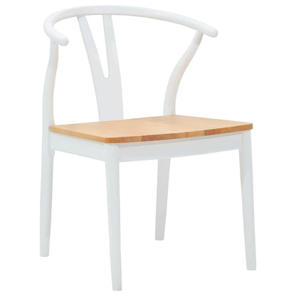 Dining Chair 2 pcs White and Natural Solid Rubber Wood
