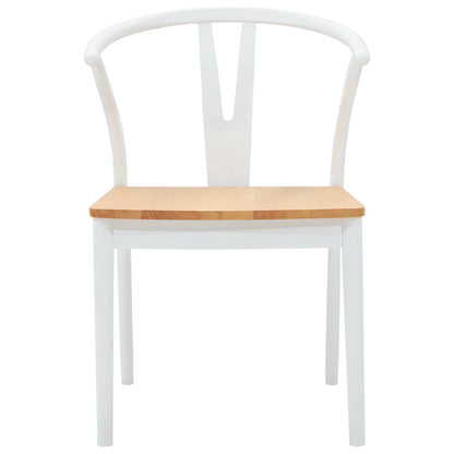 Dining Chair 2 pcs White and Natural Solid Rubber Wood