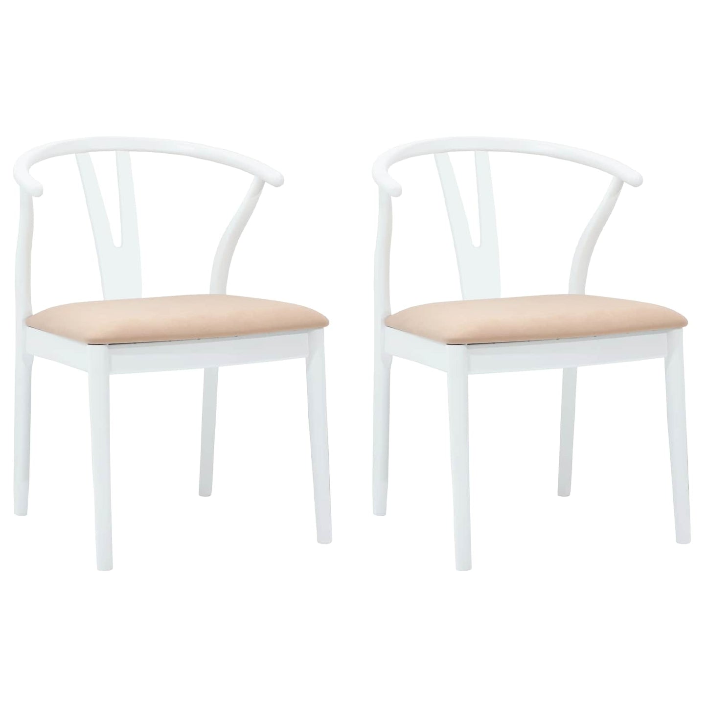 Dining Chair 2 pcs White and Brown Solid Rubber Wood