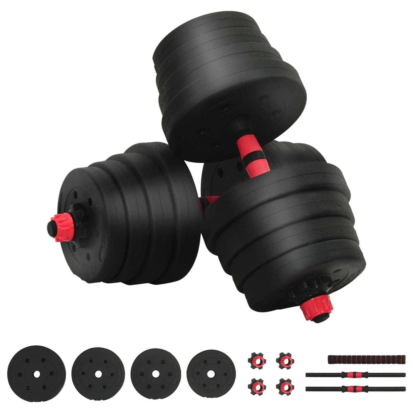 2-in-1 Dumbbell Barbell Set 30 kg Black and Red