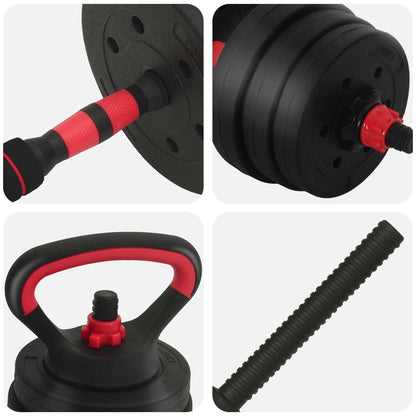 4-in-1 Dumbbell Barbell Kettlebell Set 20 kg Black and Red