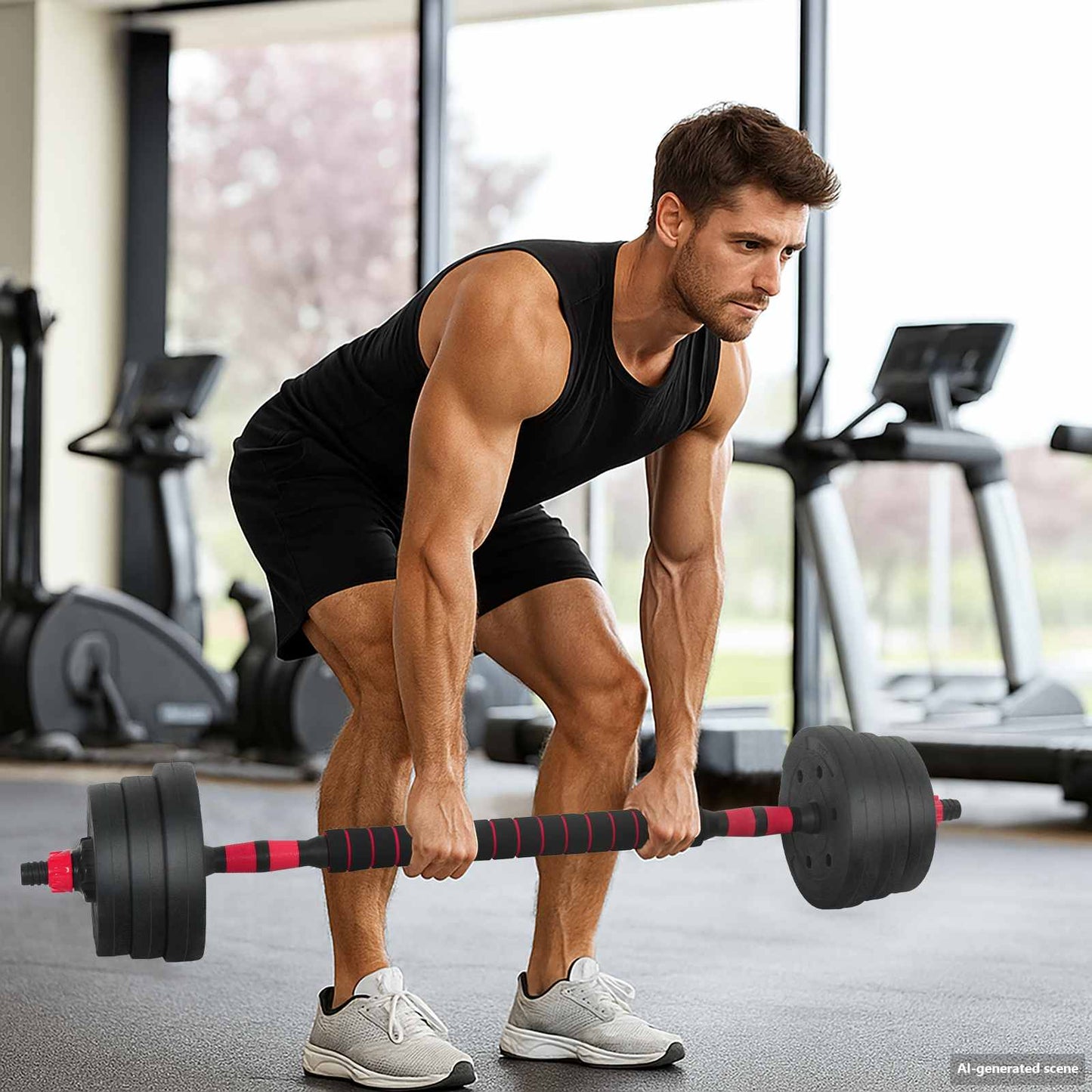 4-in-1 Dumbbell Barbell Kettlebell Set 20 kg Black and Red