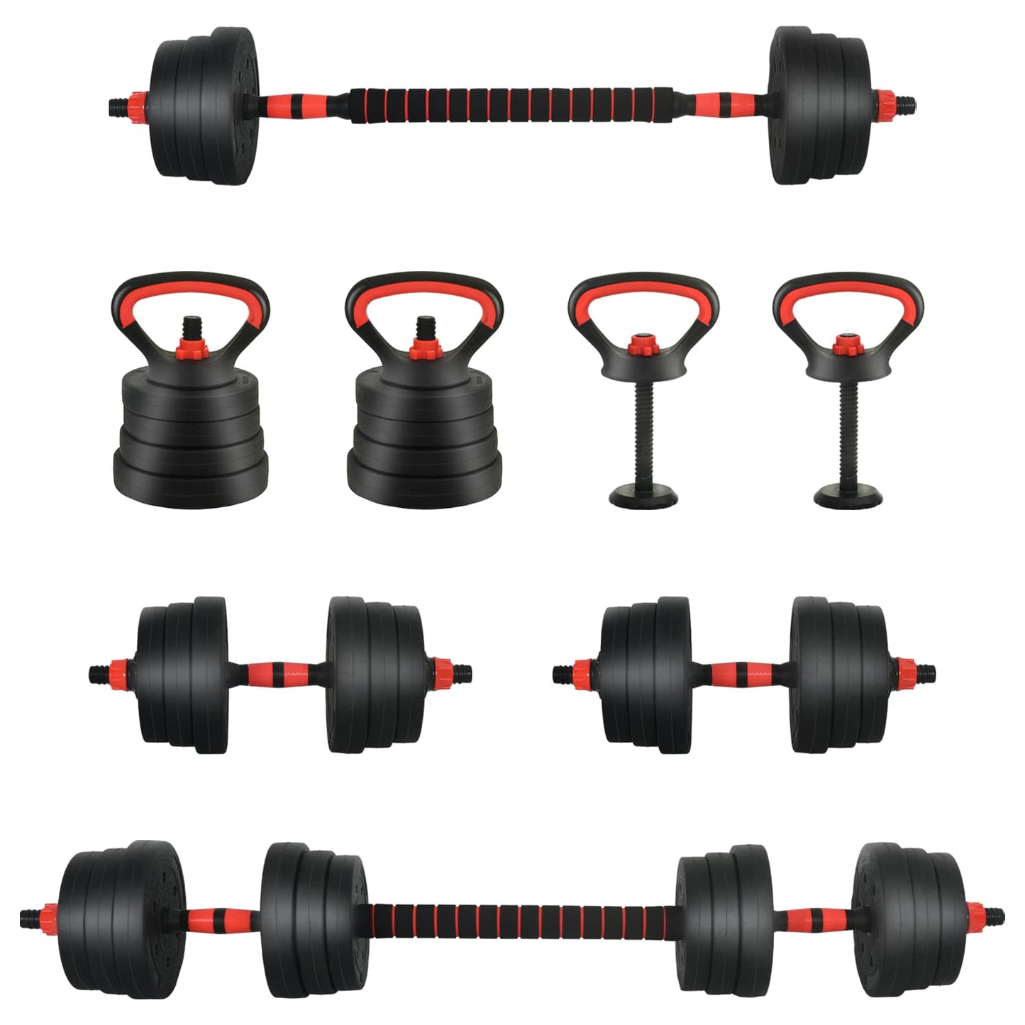 4-in-1 Dumbbell Barbell Kettlebell Set 20 kg Black and Red