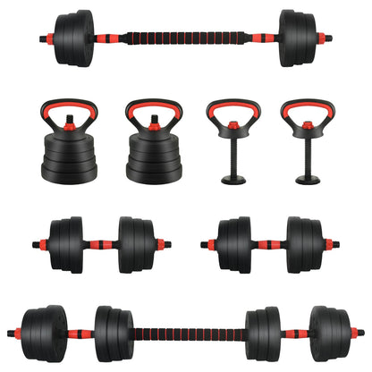 4-in-1 Dumbbell Barbell Kettlebell Set 20 kg Black and Red