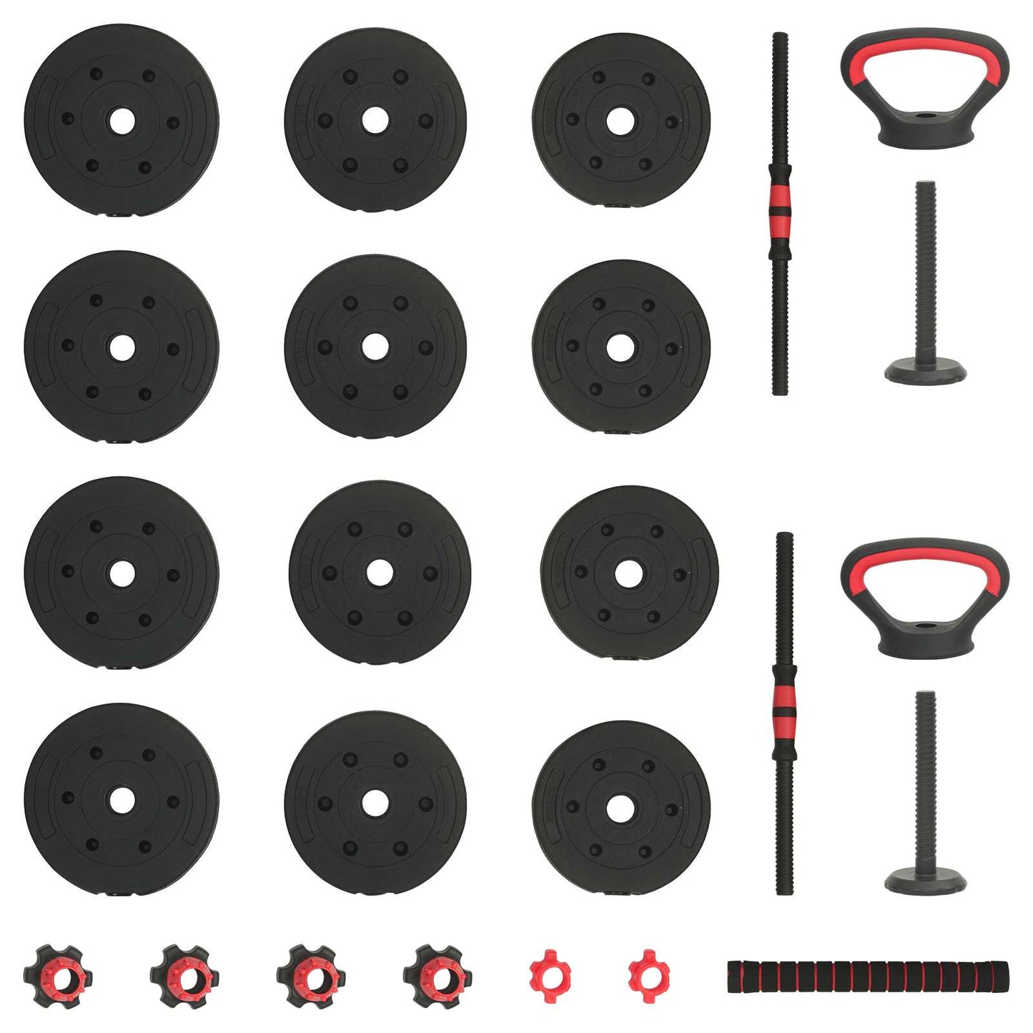 4-in-1 Dumbbell Barbell Kettlebell Set 20 kg Black and Red