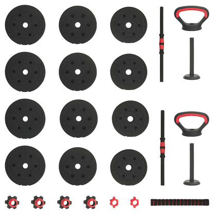 4-in-1 Dumbbell Barbell Kettlebell Set 20 kg Black and Red