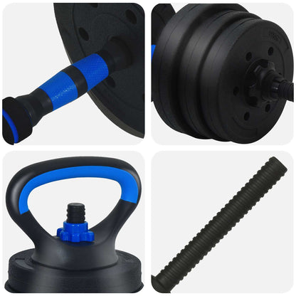 4-in-1 Dumbbell Barbell Kettlebell Set 20 kg Black and Blue