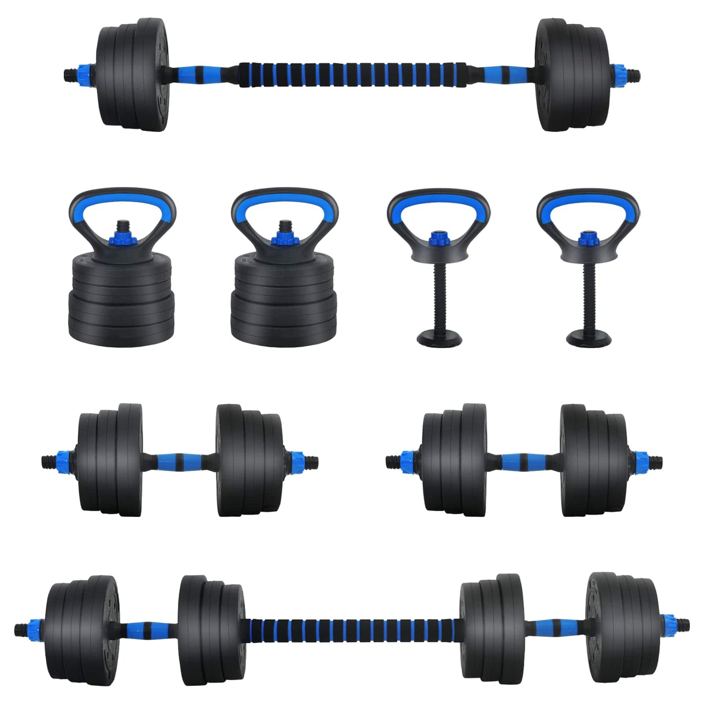 4-in-1 Dumbbell Barbell Kettlebell Set 20 kg Black and Blue