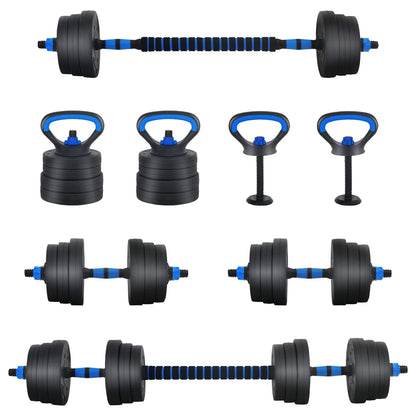 4-in-1 Dumbbell Barbell Kettlebell Set 20 kg Black and Blue