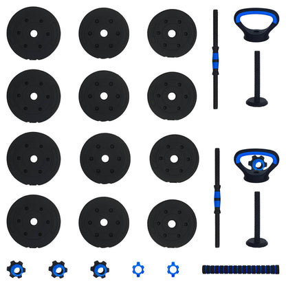 4-in-1 Dumbbell Barbell Kettlebell Set 20 kg Black and Blue